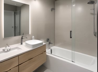 Shiny bathroom glass shower box freshly cleaned with no streaks.