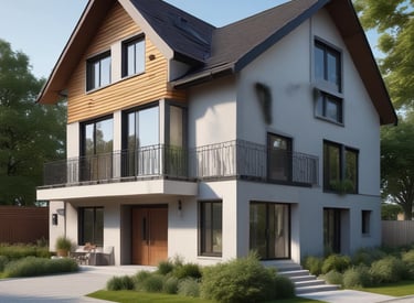 Minimalist single-family home with a flat roof and spacious outdoor terrace.