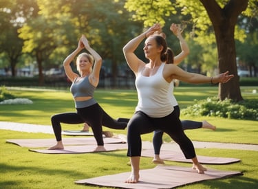 Happy reader holding a tablet displaying the 40’s and Fit e-book in a cozy home setting.