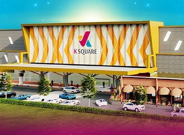 a large building with a large sign that says v - square