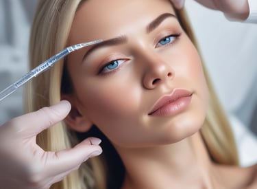 Close-up of a woman receiving a Botox injection in a clinical setting.