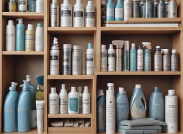 Shelves stocked with various commercial cleaning supplies and equipment.