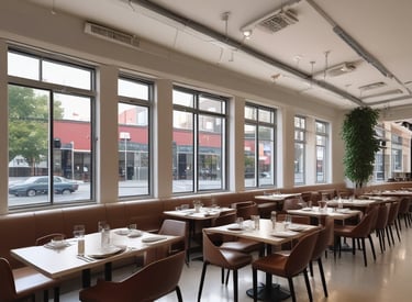 A professional window cleaner carefully washing large storefront windows in Toulon.