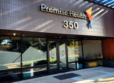 Exterior building signage installation for Premise Health in Sunnyvale, CA