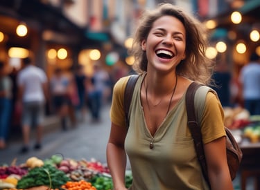 a man riding a skateboard down a street next to tall buildings