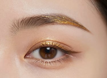 A stylist carefully applying tint to a client's eyebrows under soft salon lighting.