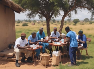 Volunteers providing medical aid in a rural village.