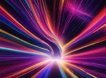 A vibrant laboratory scene with scientists examining glowing molecular models.