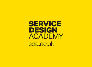 Service Design Academy logo and website address in black text on a bright yellow background.