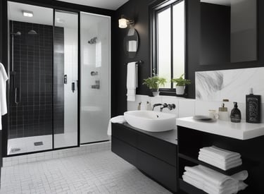 A contemporary bathroom with clean lines, minimalist fixtures, and bright lighting.