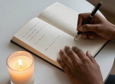 Album cover art featuring warm browns and gold hues with abstract shapes.