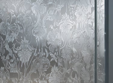 A modern residential porch area with privacy window films applied to side windows.