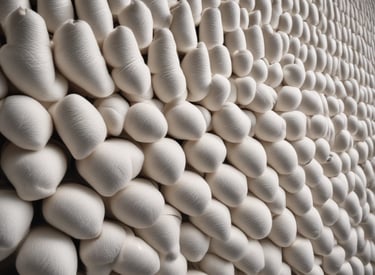 Close-up of colorful cotton and synthetic yarn spools arranged neatly.