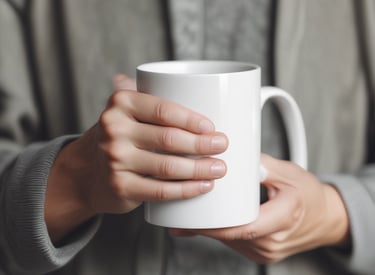 Close-up of a vibrant custom mug design on a white ceramic cup.