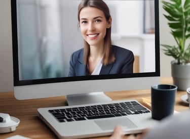 A calm and inviting workspace with soft lighting and a laptop ready for a video consultation.