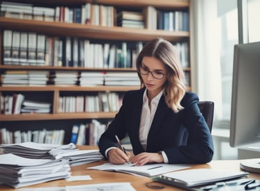 An expert auditor examining construction budget documents with a calculator.