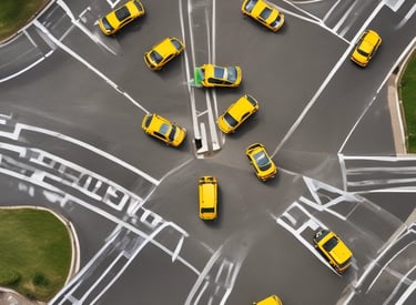 A sleek Droptt taxi cruising along a coastal road with the sun setting in the background.