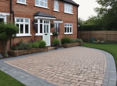 A freshly laid block-paved driveway in front of a traditional UK suburban home.