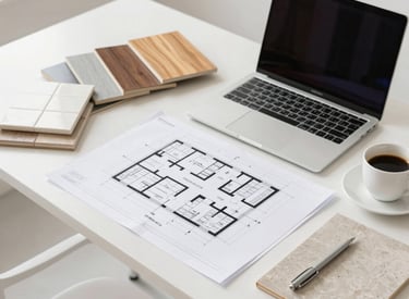 Skilled workers renovating a bright, airy living room with fresh paint and new fixtures.