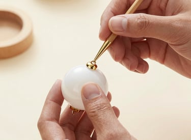 Close-up of a jeweler's hands delicately crafting a custom gold necklace.