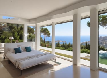 A welcoming real estate agent showing a beautiful Marbella property to clients.