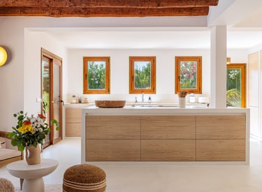 Ibiza villa renovation inspired by Mediterranean living, combining natural textures and functional d
