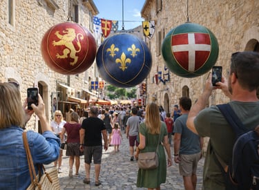 décor urbain avec des sphères géantes