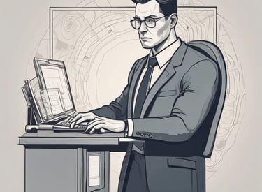 Compliance officer analyzing legal documents with a focused expression.