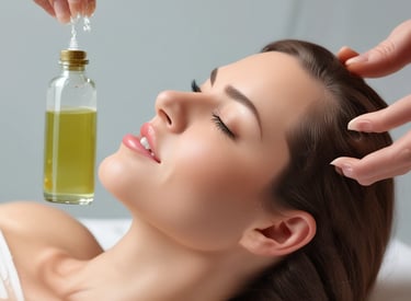 Close-up of a client enjoying a soothing head spa treatment in a cozy salon setting.