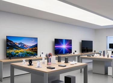 Modern warehouse with rows of electronics ready for shipment across Europe.