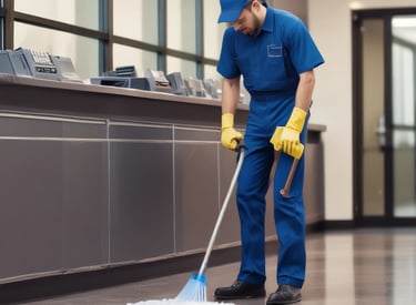 A team member carefully cleaning windows to crystal clarity.