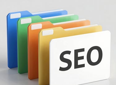 A magnifying glass highlighting local business listings on a search engine results page.