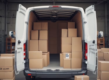 A clean dry van truck driving along a sunny Florida highway with light blue skies