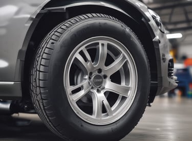 Close-up of a mechanic replacing brake pads on a truck wheel.