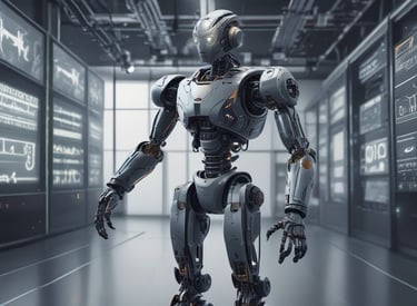 A sleek robotic arm working alongside a human engineer in a modern tech lab.