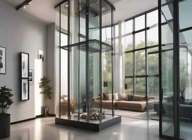 Technician installing a modern elevator in a residential building.