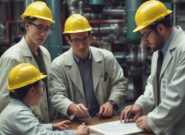 Technician analyzing industrial equipment with digital tools in a factory setting.