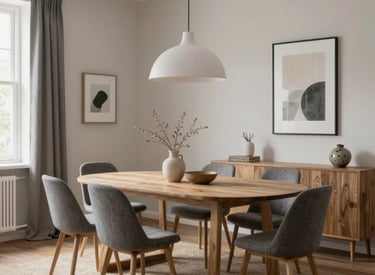 Open-concept kitchen and dining area with warm terracotta accents and sleek modern furnishings