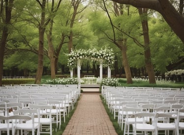 A beautifully decorated wedding venue with soft lighting and elegant floral arrangements