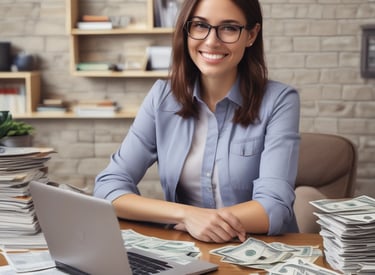 A smiling person receiving a loan approval notification on their smartphone.