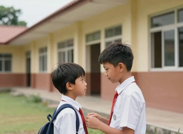 A warm, inviting photo of a parent and child reviewing a school directory on a laptop at home