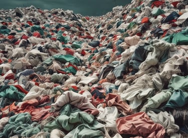 A monochrome shot of folded recycled fabric stacks arranged neatly on shelves.