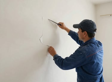 A friendly handyman carefully installing a window frame in a bright, modern home.