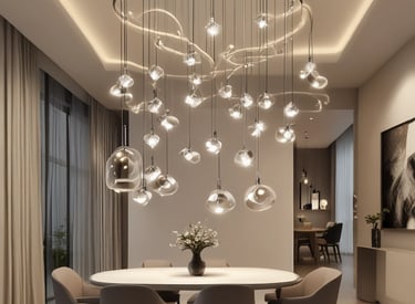 A dramatic chandelier casting intricate shadows in a grand foyer.