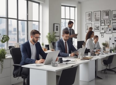 A diverse group of professionals shaking hands after an interview.