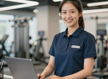 User clicking a button on a website to access the gym management system login page.