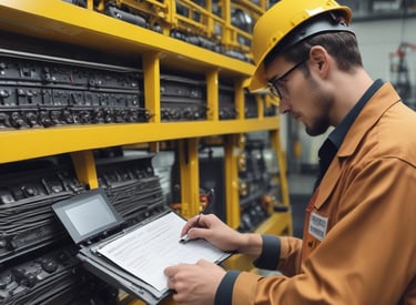 Close-up of a warning sign on industrial equipment indicating NR12 compliance.