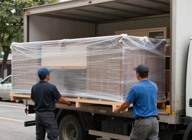 A professional team carefully packing and loading furniture into a delivery truck.