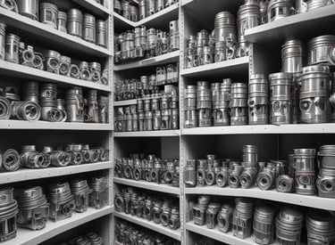 Close-up of heavy-duty diesel truck parts neatly arranged on a workshop table.