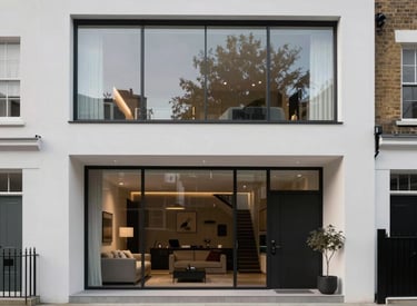 A sleek, modern home exterior bathed in soft natural light, reflecting luxury and calm.
